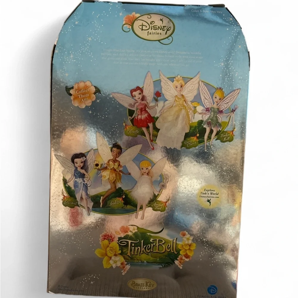 Disney Fairies Tinker Bell Porcelain Doll 10” Brass Key Keepsake New in Box